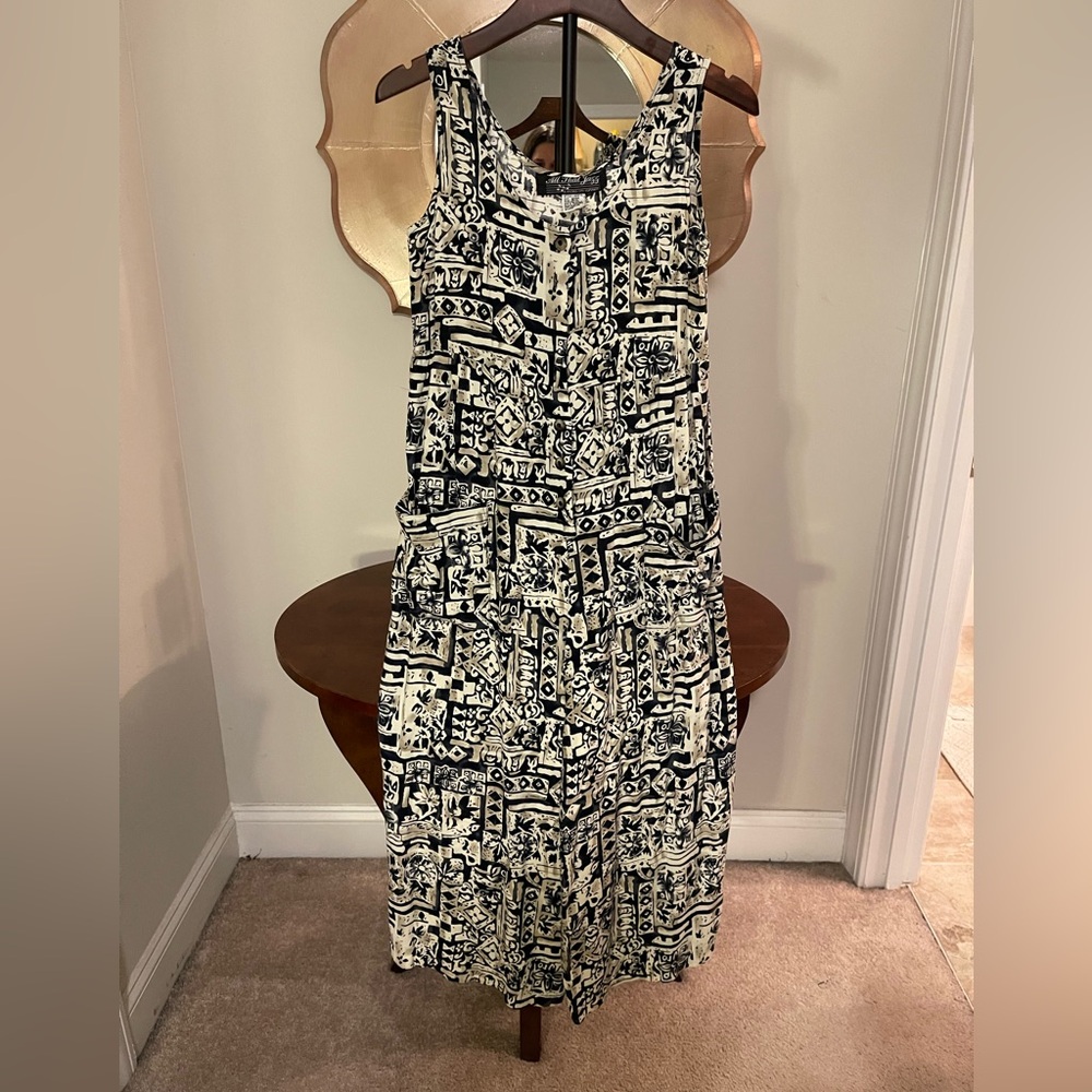 Vintage 90’s Women’s Batik Print Jumpsuit w/ Buttons Wide Leg Pockets Boho Beach